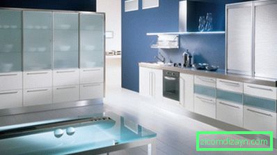 upea-keittiö-layout-sisustus-design_steel-ruostumattomasta countertop_white-blue-cabinet_blue-maalaus seinän-decor_glass-ruokailu-table_backsplash-ideoita